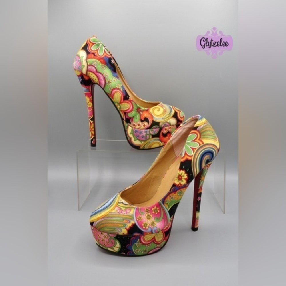 𝅺milanoo? Retro‎ Floral Fabric Platform Heels Women’s Size 38